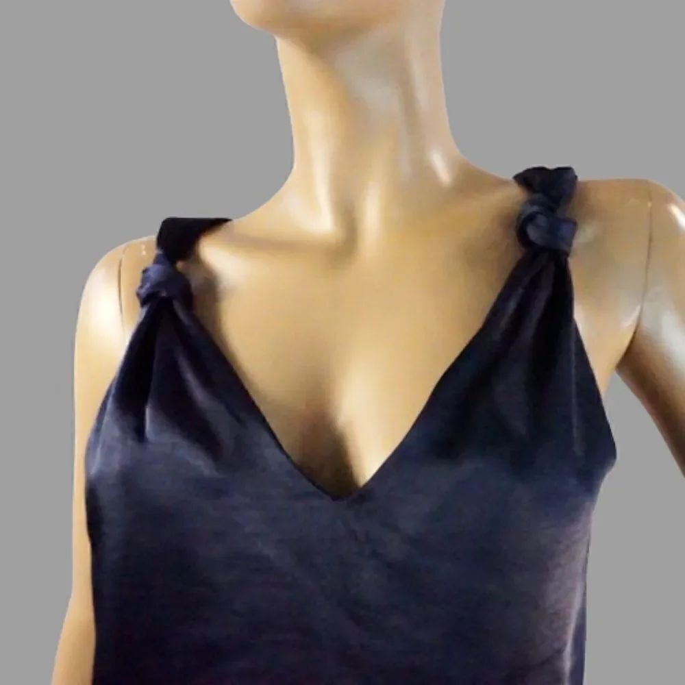 Skies are Blue Womens Small Blue Sleeveless Top Twist Knot Strap Double V Neck